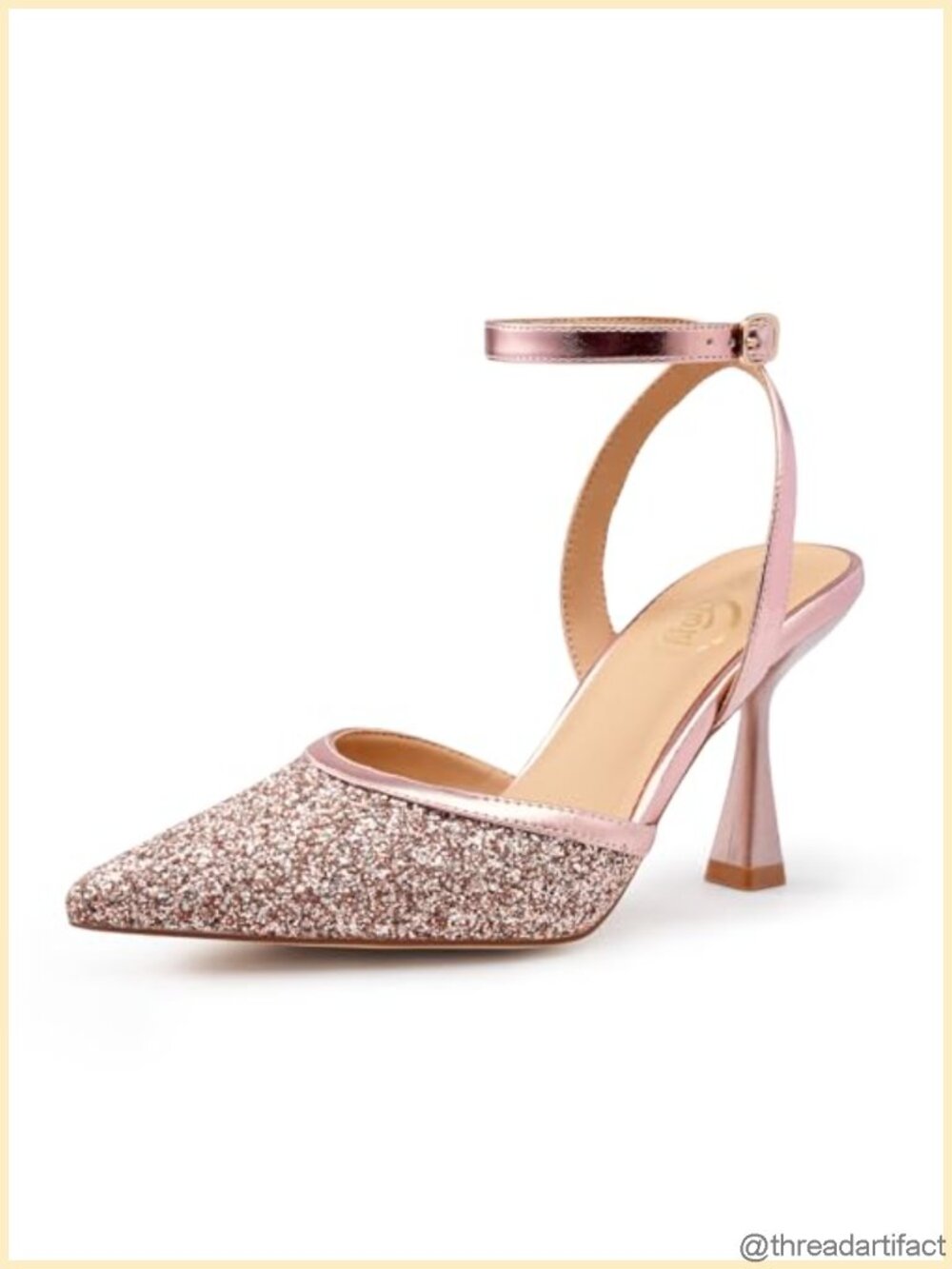 Slingback Pointed Toe Stiletto Heels Ankle Strap Glitter Pump 3.35" Wedding